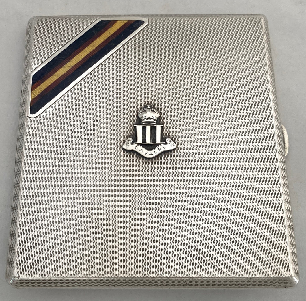 3rd Cavalry Regiment British Indian Army Silver & Enamel Cigarette Case. Birmingham 1934 Goldsmiths & Silversmiths. 4.5 troy ounces.