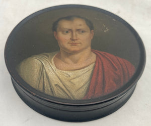 Early 19th Century Napoleon Bonaparte Portrait Profile Stobwasser Type Snuff Box.
