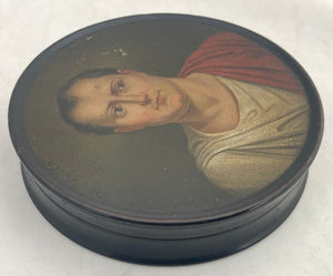 Early 19th Century Napoleon Bonaparte Portrait Profile Stobwasser Type Snuff Box.