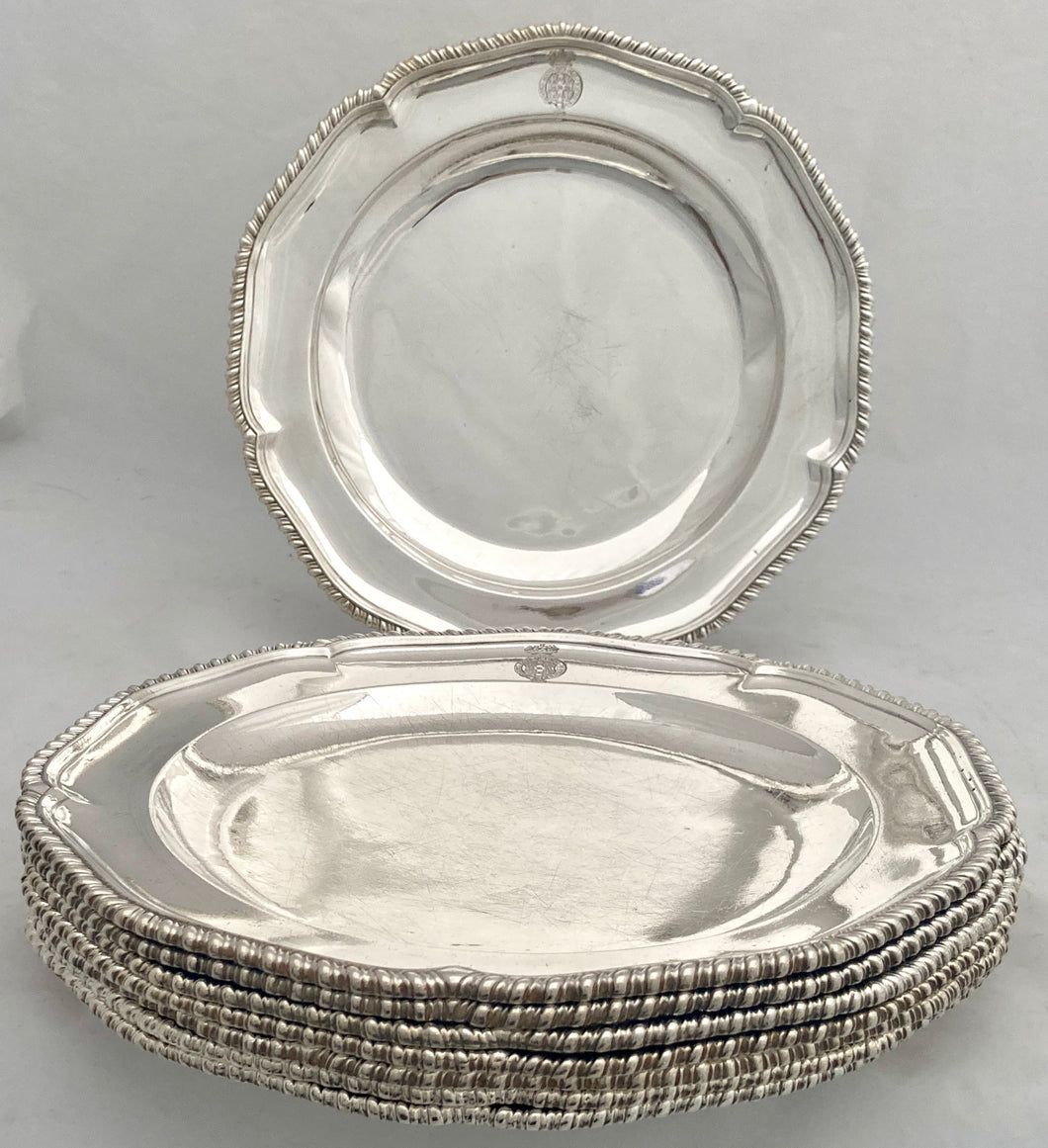 The Battle of Waterloo, Henry Paget 1st Marquess of Anglesey & Earl of Uxbridge: Eight George III Silver Plates. 132 troy ounces.