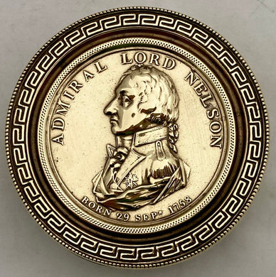 Early 19th Century Admiral Lord Nelson Circular Brass Snuff Box with Battle Honours.