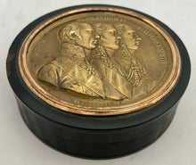 The Napoleonic Wars & The Holy Alliance, A Gilt Metal Portrait Profile Horn Snuff Box.