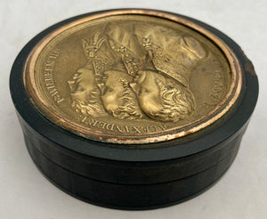 The Napoleonic Wars & The Holy Alliance, A Gilt Metal Portrait Profile Horn Snuff Box.