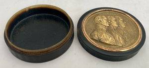 The Napoleonic Wars & The Holy Alliance, A Gilt Metal Portrait Profile Horn Snuff Box.