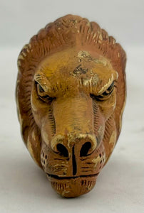 Victorian Cold Painted Brass Lion Head Snuff Box.