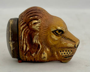 Victorian Cold Painted Brass Lion Head Snuff Box.