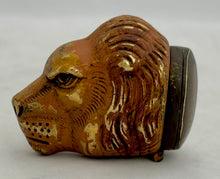 Victorian Cold Painted Brass Lion Head Snuff Box.