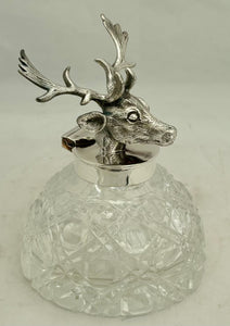 Silver Plated Stag Head & Cut Glass Inkwell.