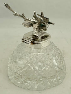 Silver Plated Stag Head & Cut Glass Inkwell.