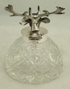 Silver Plated Stag Head & Cut Glass Inkwell.