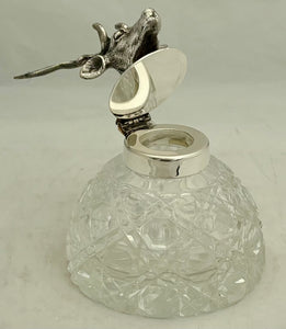 Silver Plated Stag Head & Cut Glass Inkwell.