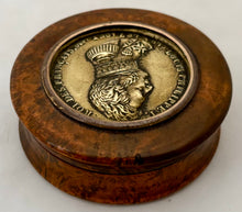 The Accession of Louis Philippe I Portrait Profile Burr Wood Snuff Box, circa 1830.