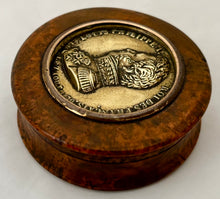 The Accession of Louis Philippe I Portrait Profile Burr Wood Snuff Box, circa 1830.