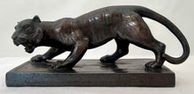 Bronzed Metal Tiger on a Rectangular Plinth, Early 20th Century.