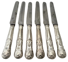 Six 19th Century King's Pattern Carbon Steel & Silver Plated Crested Table Knives.