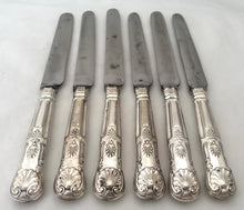 Six 19th Century King's Pattern Carbon Steel & Silver Plated Crested Table Knives.