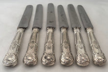 Six 19th Century King's Pattern Carbon Steel & Silver Plated Crested Table Knives.
