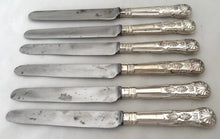 Six 19th Century King's Pattern Carbon Steel & Silver Plated Crested Table Knives.