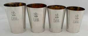 Georgian, George III, Set of Four Old Sheffield Plate Stacking & Graduated Campaign Drinking Beakers.