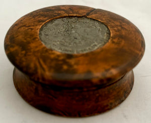 Duke of Wellington Portrait Profile Burr Wood & Horn Snuff Box, circa 1850.