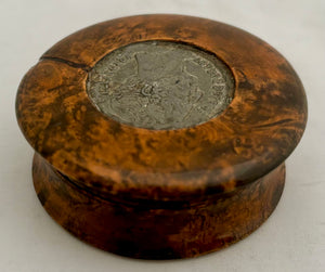 Duke of Wellington Portrait Profile Burr Wood & Horn Snuff Box, circa 1850.