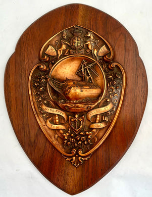 HMS Foudroyant, Nelson's Flagship Copper & Oak Plaque, 'Made From The Old Foudroyant'.