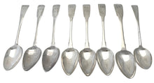 Eight George III Channel Islands Silver Tablespoons. Jacques Quesnel I, Jersey circa 1800 - 1810. 14 troy ounces.