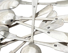 Eight George III Channel Islands Silver Tablespoons. Jacques Quesnel I, Jersey circa 1800 - 1810. 14 troy ounces.