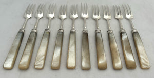 Georgian, George III, Ten Silver and Mother of Pearl Dessert Forks. Sheffield 1816.