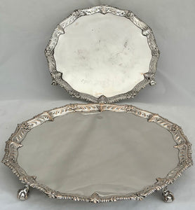 George III Graduated Pair of Old Sheffield Plate Salvers on Claw & Ball Feet, circa 1765.