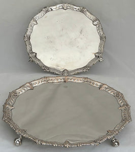 George III Graduated Pair of Old Sheffield Plate Salvers on Claw & Ball Feet, circa 1765.