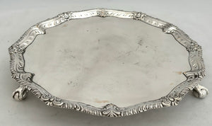 George III Graduated Pair of Old Sheffield Plate Salvers on Claw & Ball Feet, circa 1765.