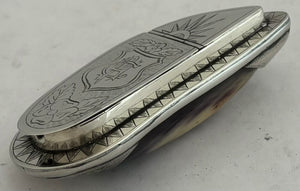 Victorian White Metal Mounted Mussel Shell Snuff Box, circa 1880 - 1900.