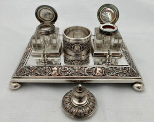Late Victorian Neoclassical Silver Plated Inkstand. Walker & Hall, Sheffield.
