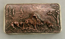 19th Century Snuff Box with Hunting Scene Copper Relief Panel.