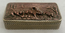 19th Century Snuff Box with Hunting Scene Copper Relief Panel.