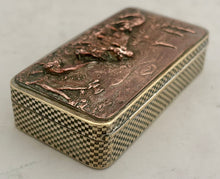 19th Century Snuff Box with Hunting Scene Copper Relief Panel.