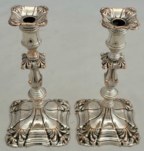 Early Victorian Pair of Silver Plate on Copper Tapersticks, circa 1850.