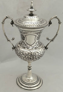 Late Victorian Silver Plated Trophy Cup & Cover with Four Vacant Cartouches.