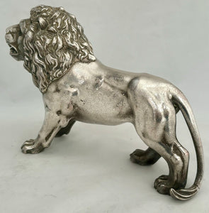 Finely Cast Silver Plated Standing Lion.