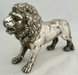 Finely Cast Silver Plated Standing Lion.