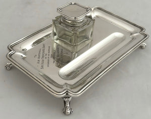 'The Father of the Royal Air Force' Hugh Trenchard, 1st Viscount Trenchard GCB OM GCVO DSO, Silver Inkstand. Birmingham 1919 7.6 troy ounces.