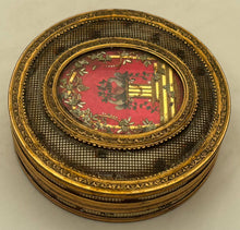 Early 19th Century Continental Gilt Metal Circular Picture Snuff Box.