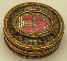 Early 19th Century Continental Gilt Metal Circular Picture Snuff Box.
