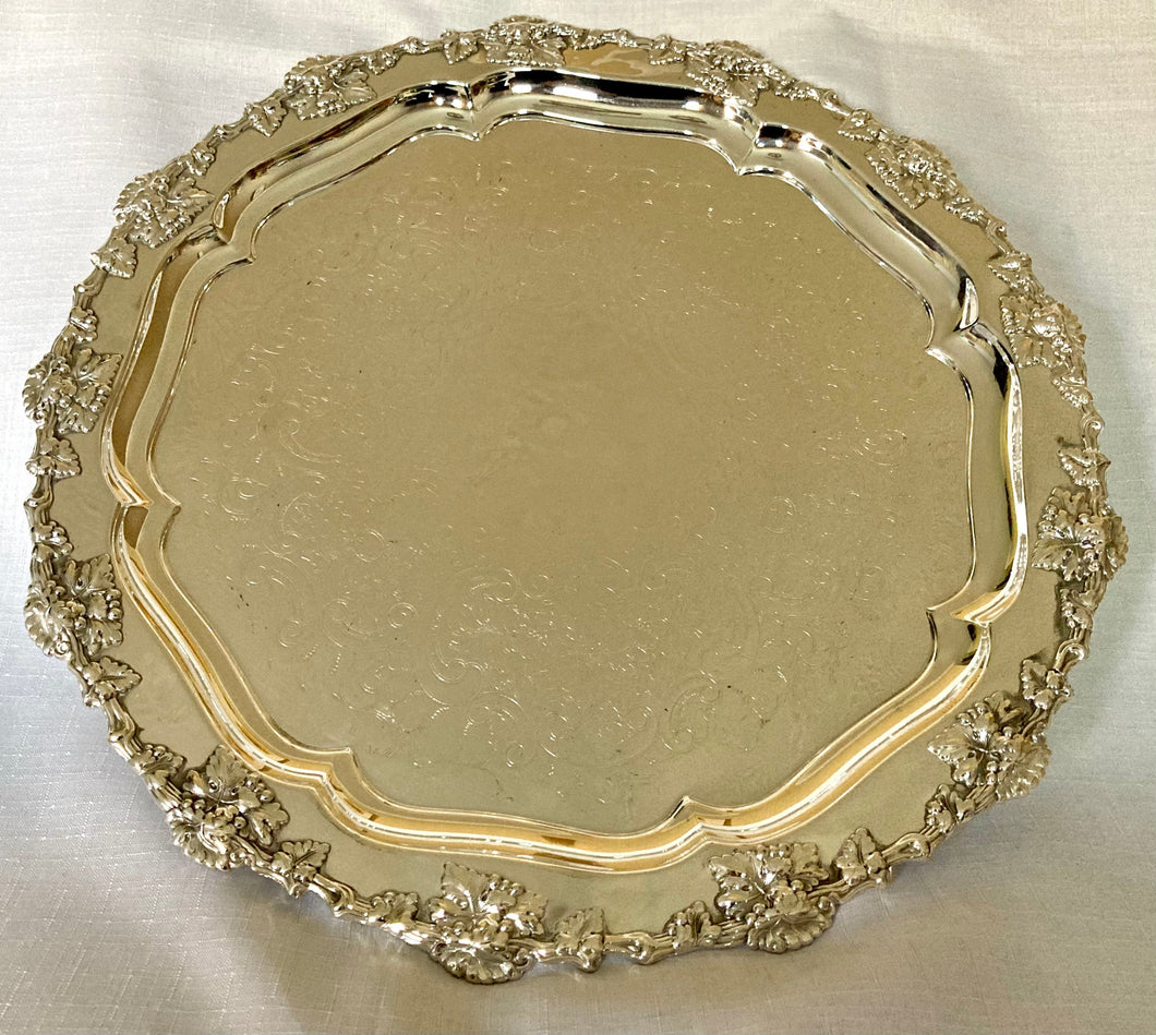 Early 20th Century Silver Plate on Copper Salver with Grape, Vine & Leaf Border.