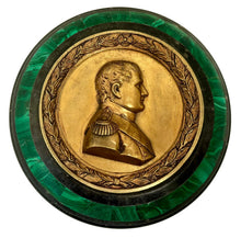 Napoleon Bonaparte Gilt Metal Portrait Profile Medallion, Malachite and Ashford Black Marble Desk Weight.