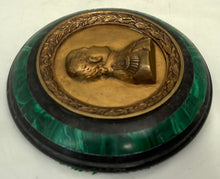 Napoleon Bonaparte Gilt Metal Portrait Profile Medallion, Malachite and Ashford Black Marble Desk Weight.