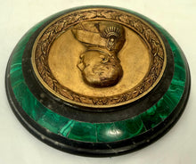 Napoleon Bonaparte Gilt Metal Portrait Profile Medallion, Malachite and Ashford Black Marble Desk Weight.
