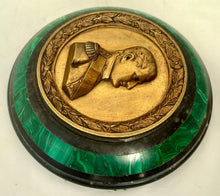 Napoleon Bonaparte Gilt Metal Portrait Profile Medallion, Malachite and Ashford Black Marble Desk Weight.