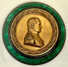 Napoleon Bonaparte Gilt Metal Portrait Profile Medallion, Malachite and Ashford Black Marble Desk Weight.